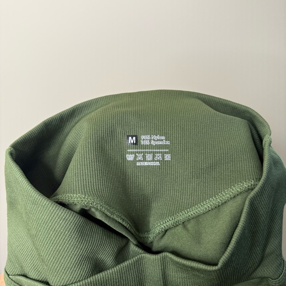 Like New Ribbed Olive Athletic Shorts with Cross Waist and Scrunch Lifting Butt - Picture 3 of 5